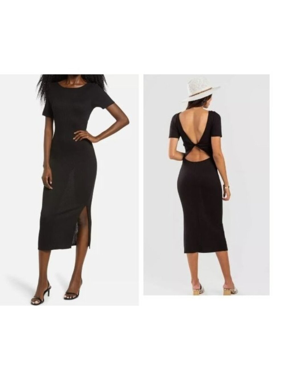 ROW A Junior’s Ribbed Bodycon MIDI Dress with Twist Back, Black, Sz. XL